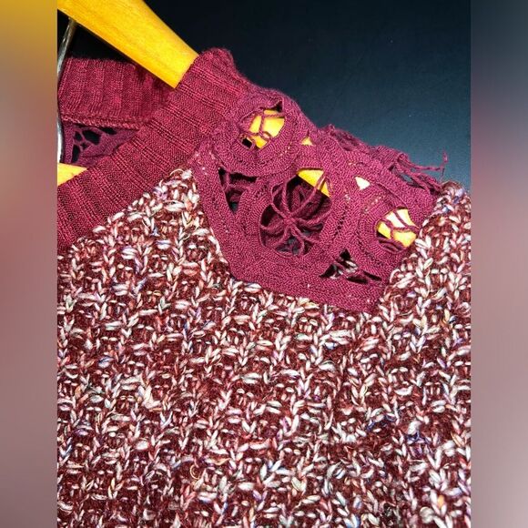 Miss Me Pieced Sweater Lace Details and Silk Back in Burgundy Red Size Small NWT - Picture 8 of 12